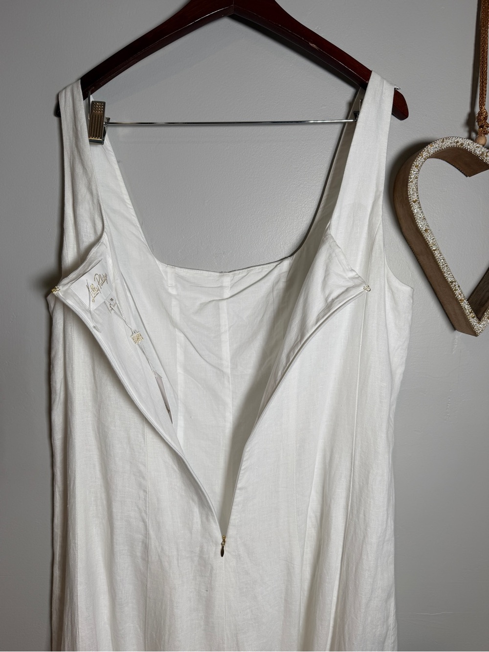 Lilly Putlizer CALINA Resort White Linen Maxi Dress Minimalist Coastal Sz 16 - Picture 7 of 10